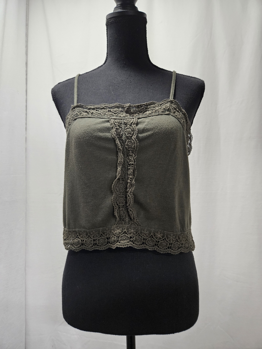 Trixxi Dark Green Lace Spaghetti Strap Crop Top Size M